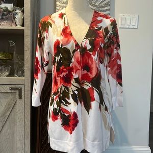 Brand New Isaac Mizrahi Gorgeous Floral Cardigan Sweater 3/4 Sleeve XS - Pretty!
